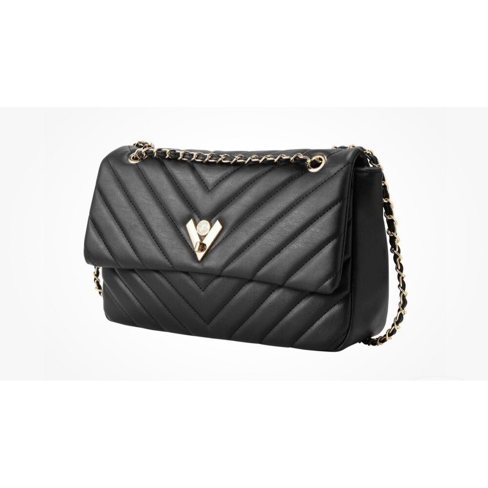 Valentino Orlandi V Quilted Black Italian Vegan Leather Crossbody Bag NWT - Picture 2 of 7